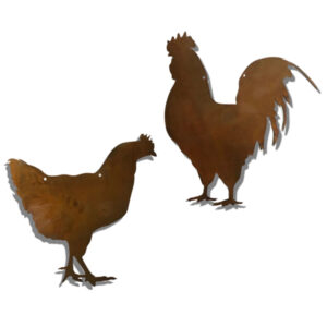 Raamdecoratie Haan en kip cortenstaal set van 2