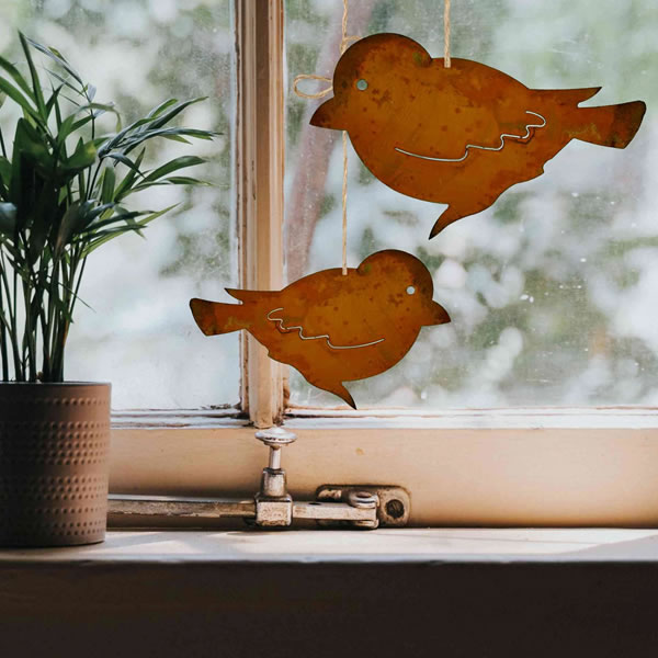 Raamdecoratie Vogels cortenstaal set van 2 - Afbeelding 2